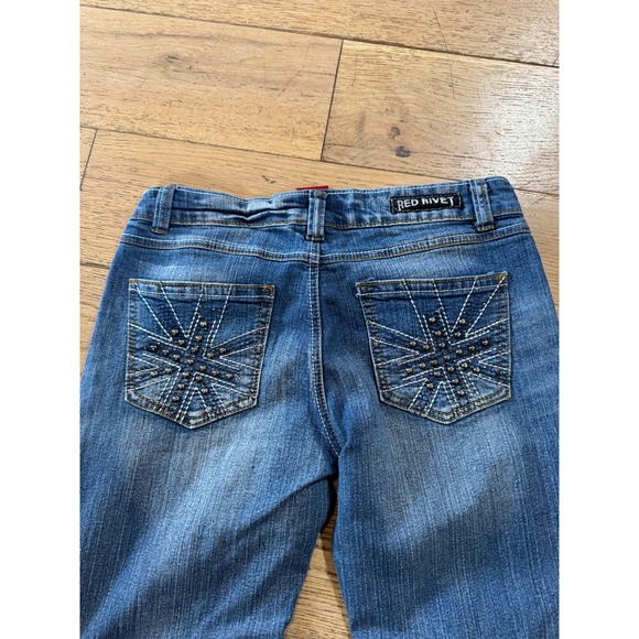 RED‎ RIVET Women's Blue Denim Flare Jeans Stud Embellished Pockets Size 9 - Picture 5 of 10